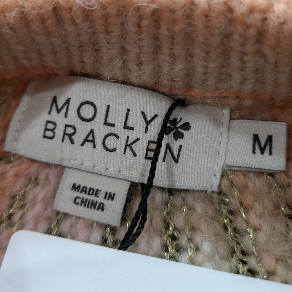 NWT Molly Bracken orange pink tan batwing sleeve sweater M - Picture 7 of 9